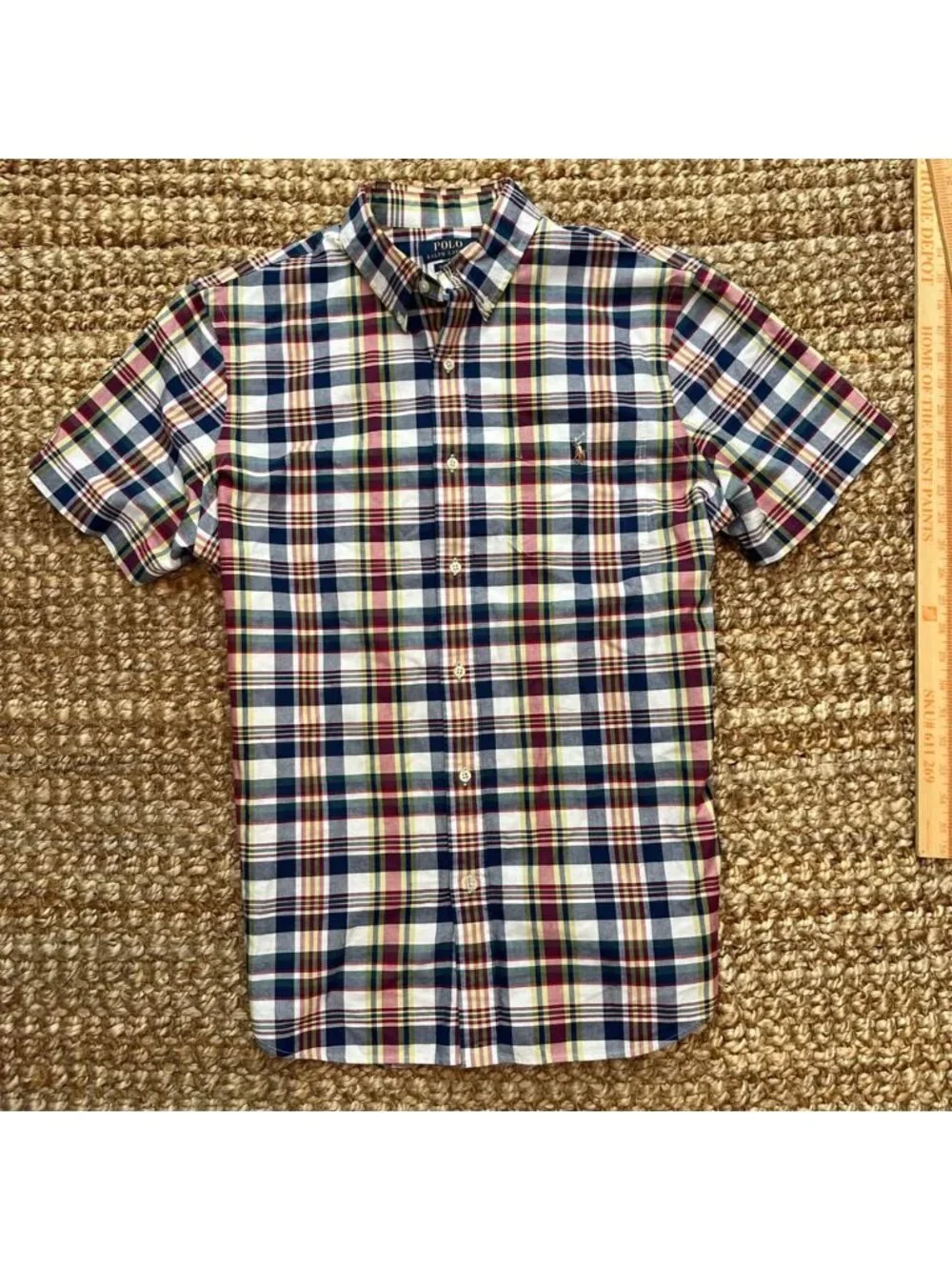 Polo Ralph Lauren Classic Fit Plaid Oxford Shirt (Large) Red Blue